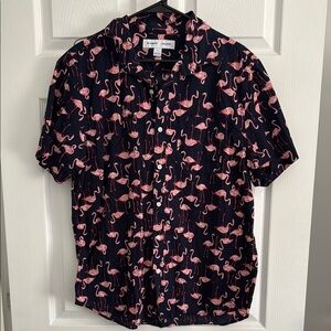 Navy Flamingo Print Men's Shirt